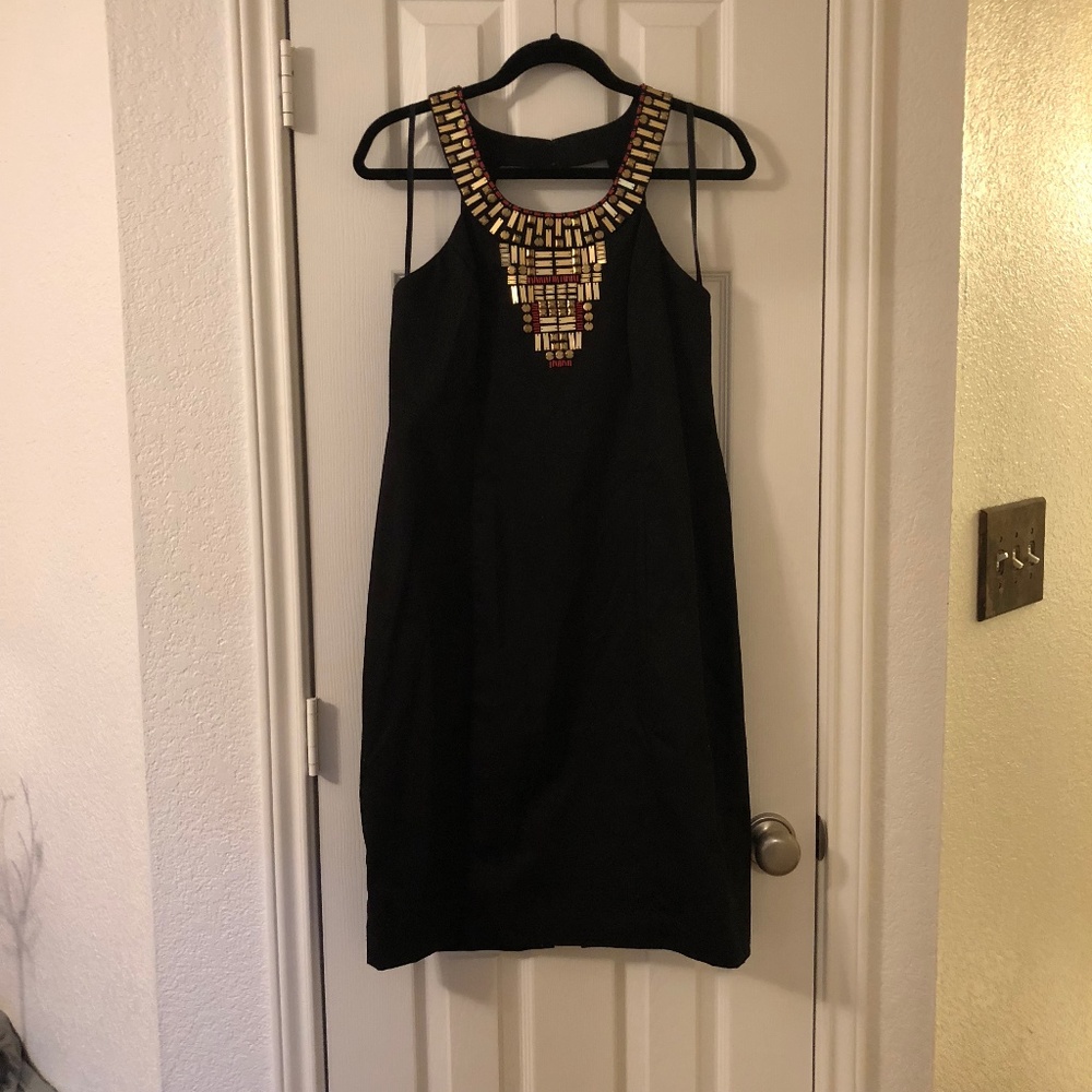 Maggy London black dress with neck beading